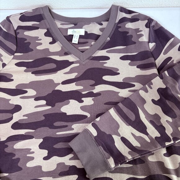 Denim & Co Active Camo French Terry Tunic Top Size L Gray Pockets Long Sleeve - Picture 5 of 13